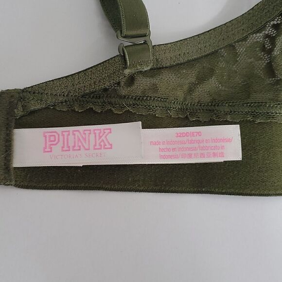 PINK Victoria's Secret Wear Everywhere T-Shirt Lightly Lined Green Lace 32DD - Picture 9 of 11